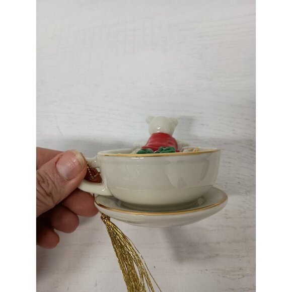 Vintage Mikasa Bear In Teacup Porcelain Christmas Tree Ornament Decoration - Picture 7 of 12